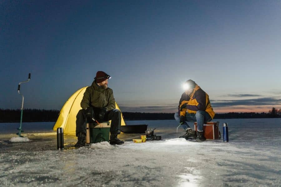 Fishing on an ice-covered lake