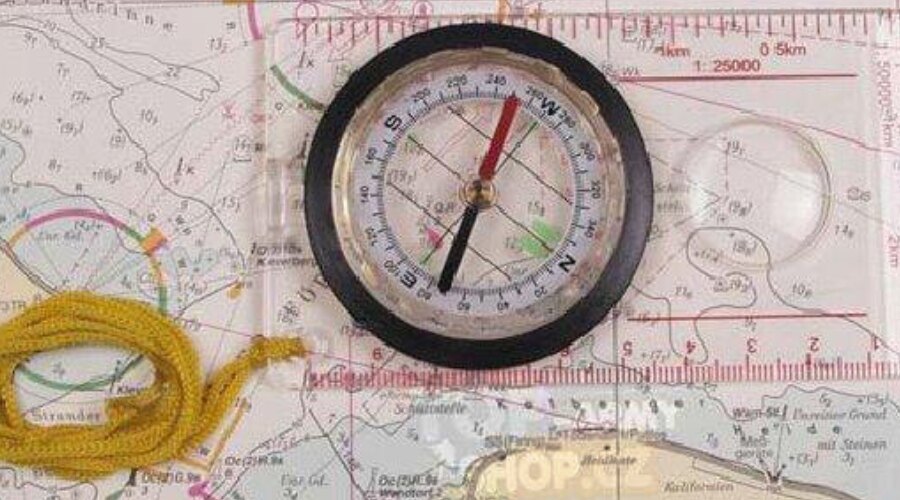 Compass on a map