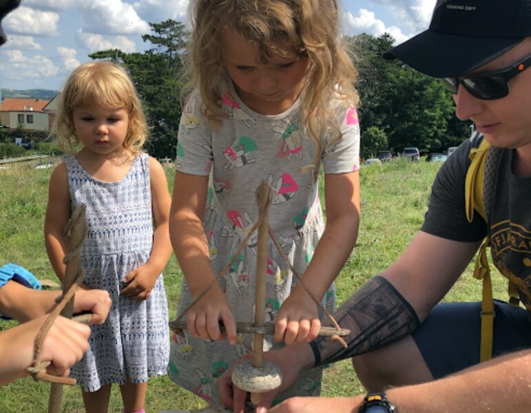 Children working with paracord drill. Picture: Hana and Jiří Sedlák, Archeopark Pavlov