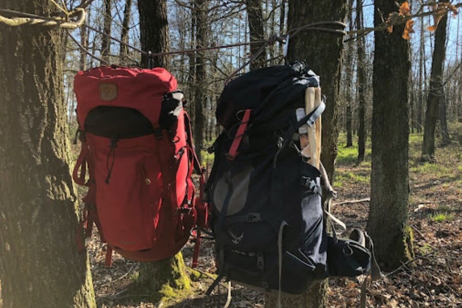 Backpacks hung on paracord. Picture: Hana and Jiří Sedlák