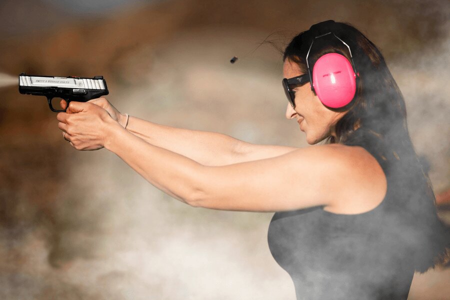 woman, shooting range