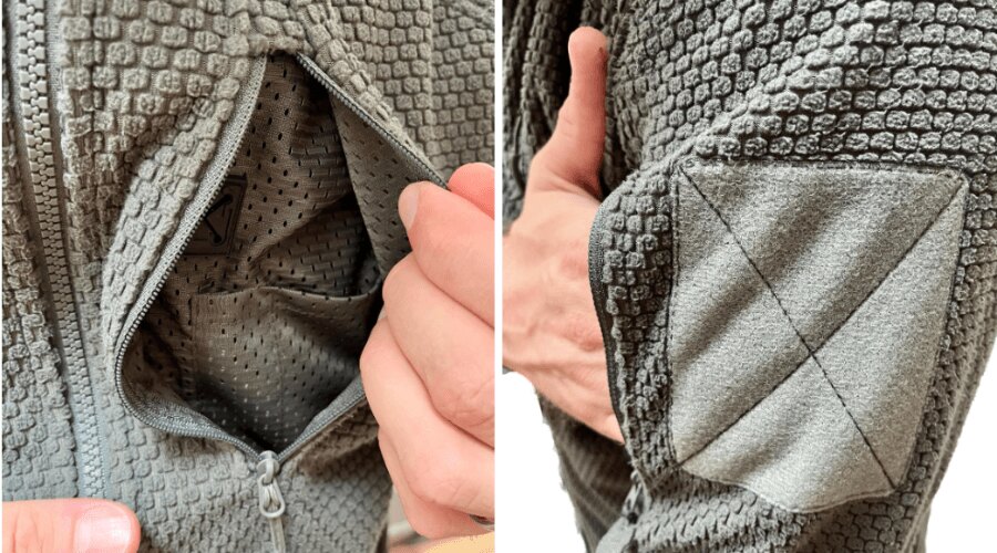 Helikon-Tex Alpha Tactical sweatshirt details: chest and sleeve pocket