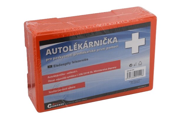 Standard car first aid kit in protective foil