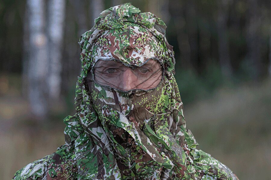 Ghosthood anti-drone poncho, CONCAMO pattern, a detail of the hood. Source: ghost-hood.com