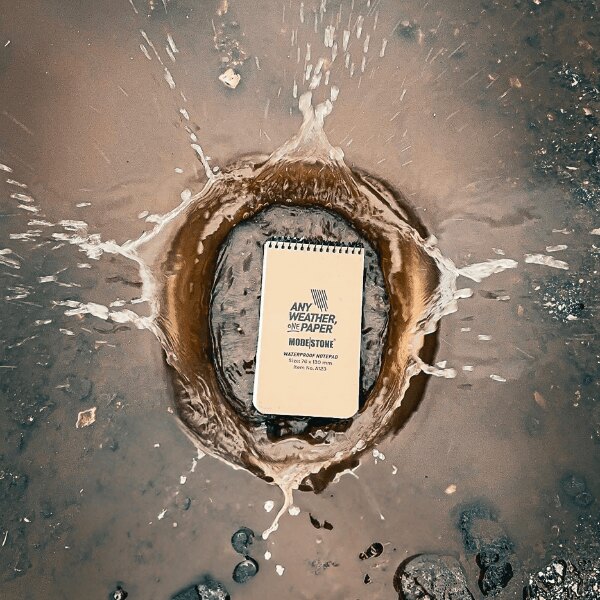 Modestone<sup>&reg;</sup> The Officer's Pad 96 mm × 148 mm water resistant notepad in mud. Source: Rigad